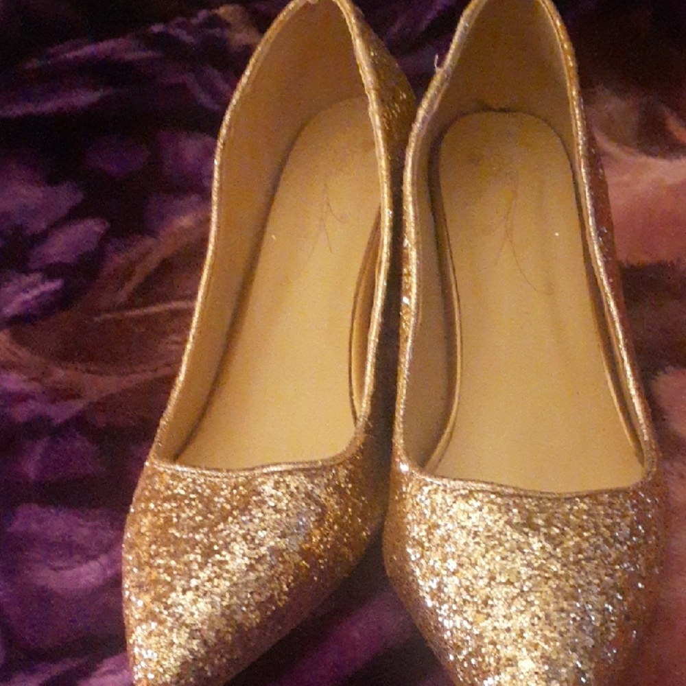 Gold Glitter Pointed Toe Women’s Flats